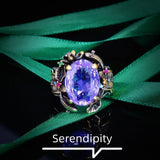 Foydjew Italian Retro Lotus Jewelry Sets Purple Stone Pendant Earring Ring Set