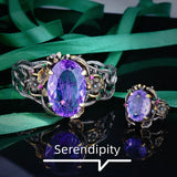 Foydjew Italian Retro Lotus Jewelry Sets Purple Stone Pendant Earring Ring Set