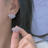 Foydjew Lace Skirt Earrings Full Zircon Plated Stud Earrings
