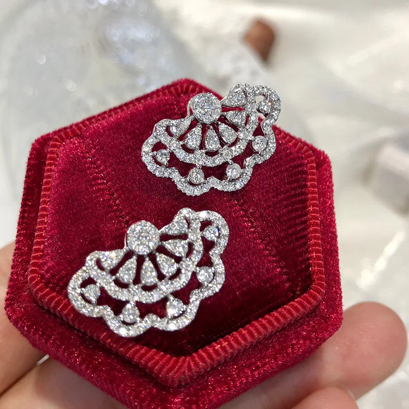 Foydjew Lace Skirt Earrings Full Zircon Plated Stud Earrings