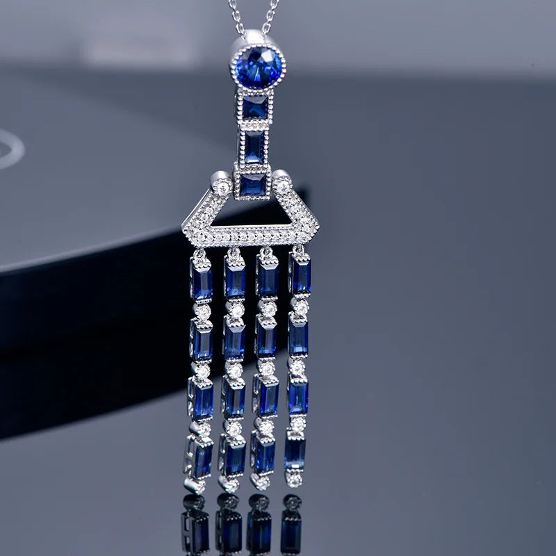 High-end Sapphire Stone Tassel Necklace
