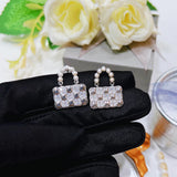 Foydjew Rhinestone Pearl Handbag Earrings for Women Party
