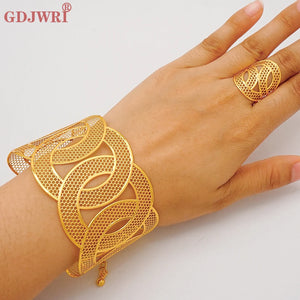 Chain Cuff Bangle & Ring Set Dubai Nigeria Wedding Jewelry Gift