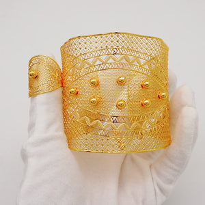 Dubai Chain Cuff Bangle & Ring For Women Moroccan Indian Bracelet Jewelry