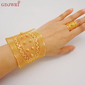 Dubai Chain Cuff Bangle & Ring For Women Moroccan Indian Bracelet Jewelry