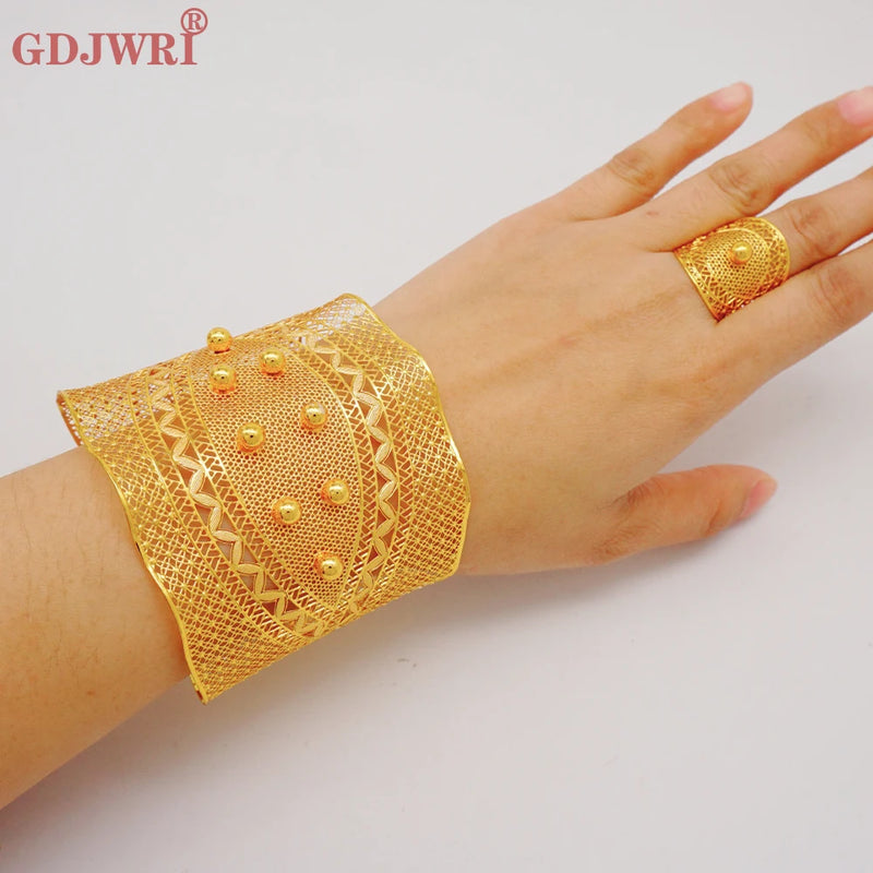 Dubai Chain Cuff Bangle & Ring For Women Moroccan Indian Bracelet Jewelry