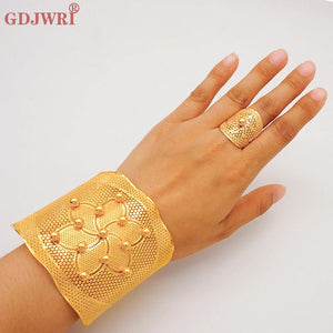 Dubai Flower Bangles & Ring Arabic Cuff Bracelet