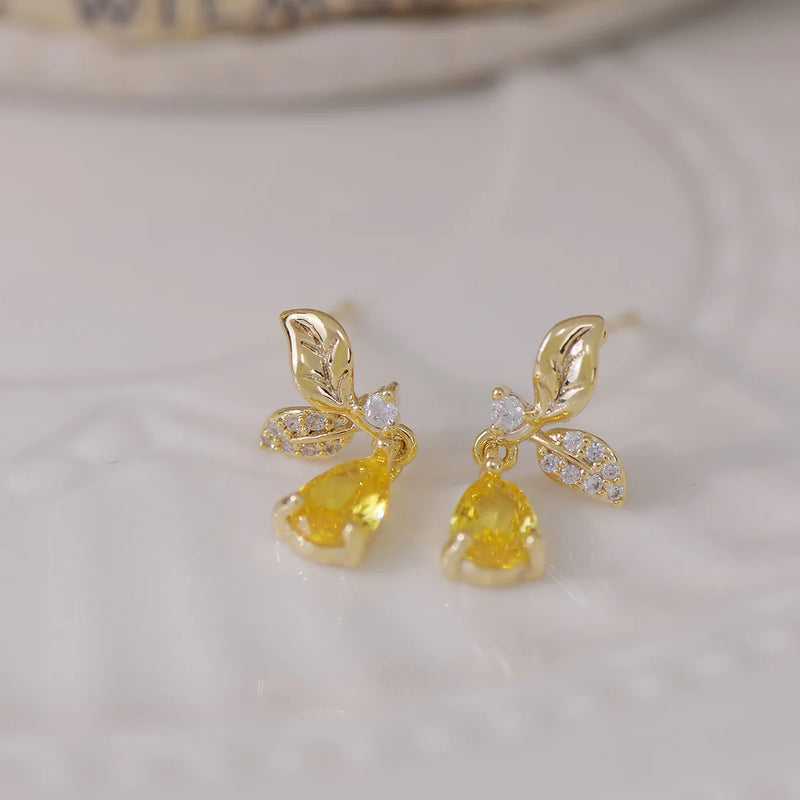 Yellow Zircon Water Droplet Earrings for Daily Wear
