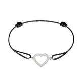 S925 Silver Double Heart Bracelet Rope Adjustable R12