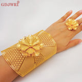 Chain Cuff Bangle & Ring for Women Dubai Indian Moroccan Big Bracelet Jewelry