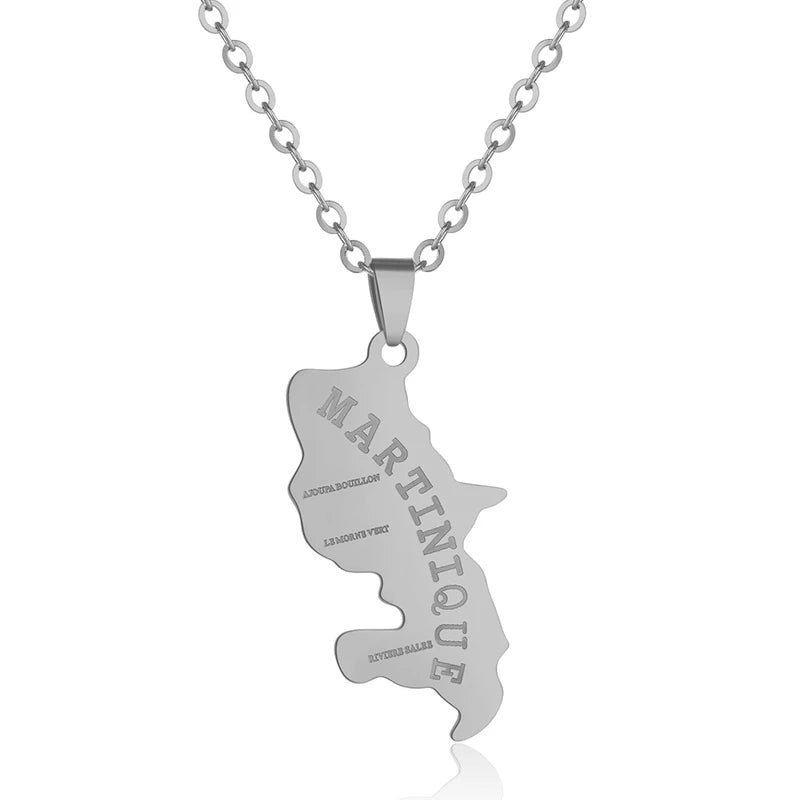 Martinique Island Map Pendant Necklace Stainless Steel Men Women Map Jewelry