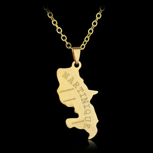Martinique Island Map Pendant Necklace Stainless Steel Men Women Map Jewelry
