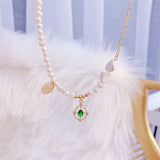 Baroque Pearl Necklace with Zircon and Emerald Inlay