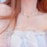 Baroque Pearl Necklace with Zircon and Emerald Inlay