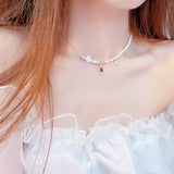 Baroque Pearl Necklace with Zircon and Emerald Inlay