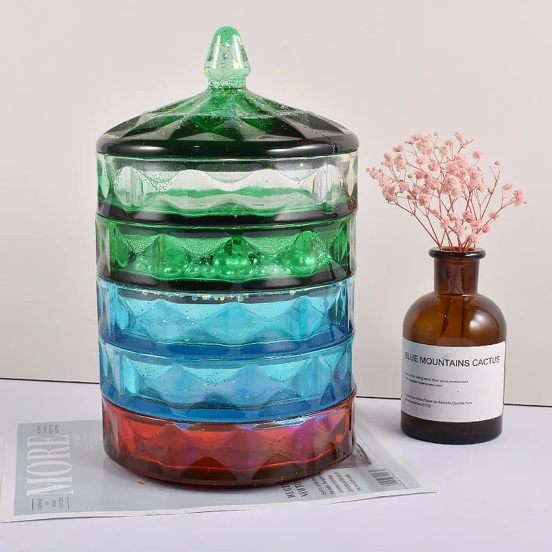 Vintage Diamond Pattern Storage Box Resin Mold with Lid Silicone Mould