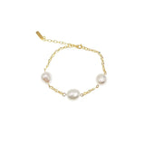925 Silver Freshwater Pearl Chain Bracelet TLS294