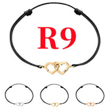 925 Silver Double Heart Bracelet Men Women Rope Adjustable R9