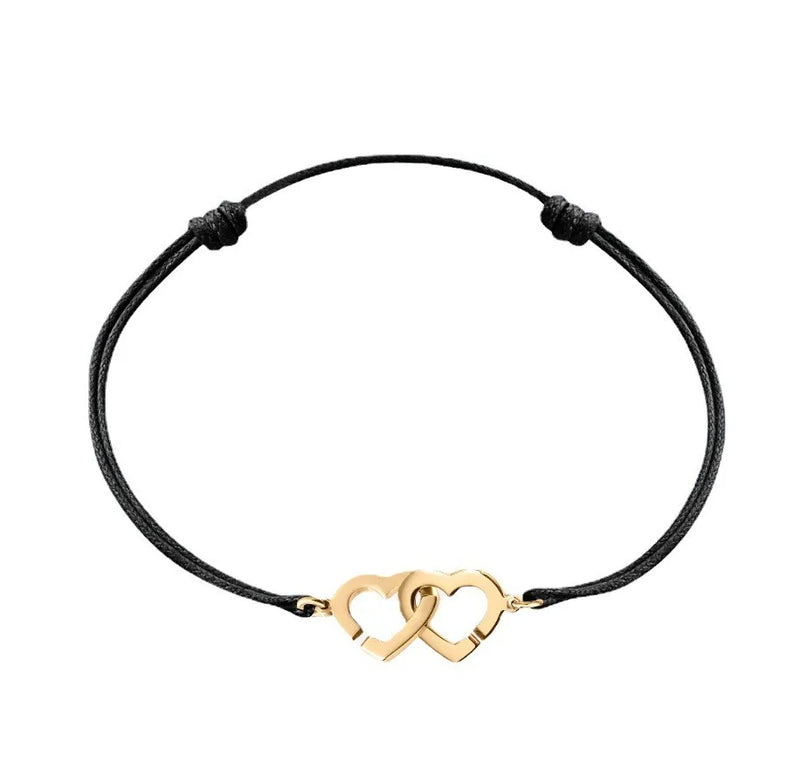 925 Silver Double Heart Bracelet Men Women Rope Adjustable R9