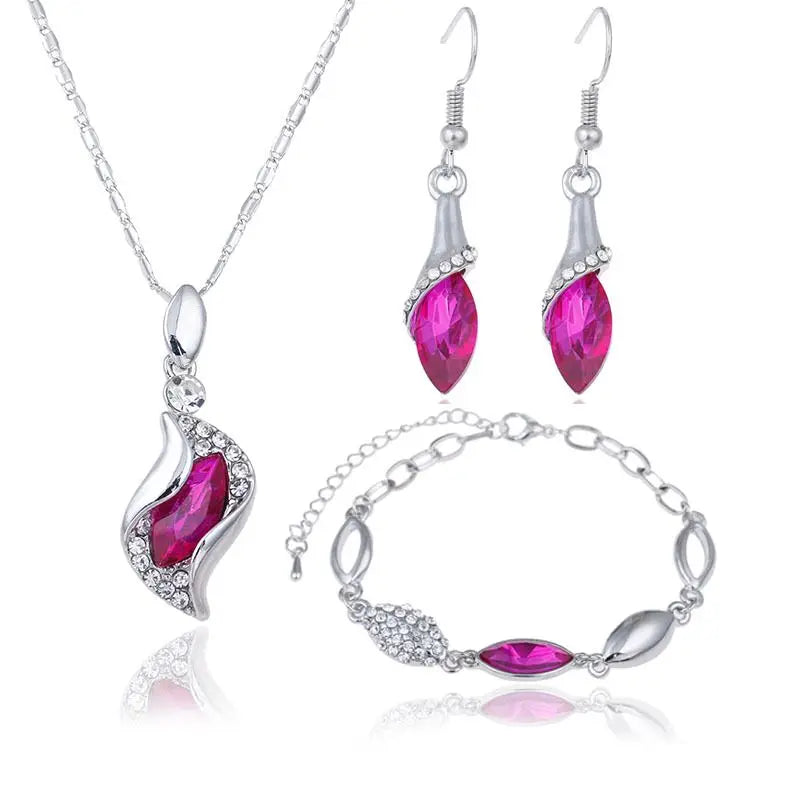 Angel Elf Fuchsia Zircon 925 Silver Jewelry Set