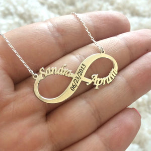 Boho Double Name Necklace Engraved Date Infinity Necklaces