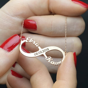 Boho Double Name Necklace Engraved Date Infinity Necklaces