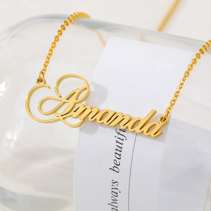Charming Cursive Name Necklace Personalized Nameplate Pendant Necklace for Women