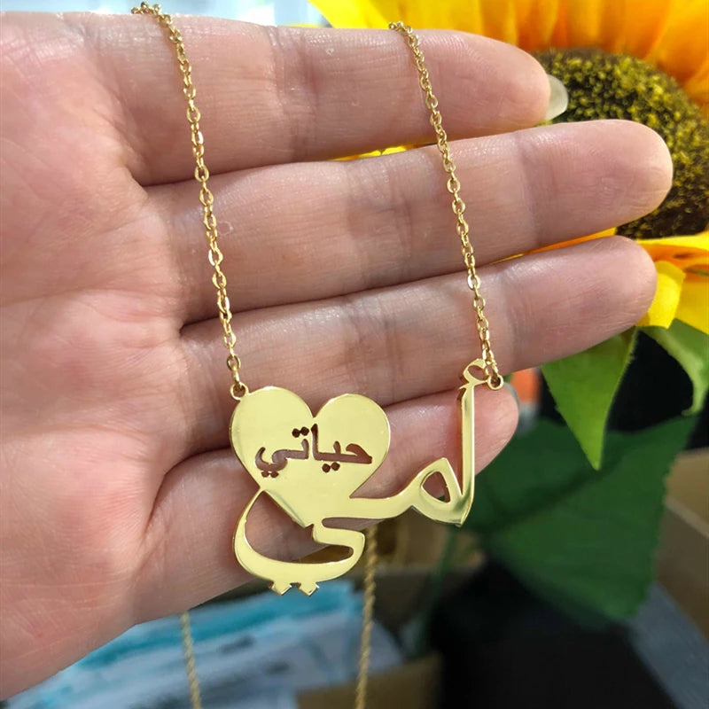 Arabic Name Necklace Heart Pendant Stainless Steel Personalized Choker