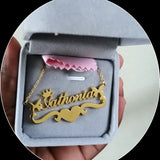 Box Butterfly Name Necklace Stainless Steel Crown Nameplate Pendant