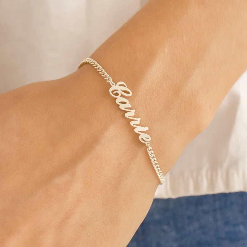 Cuban Chain Name Charm Bracelet Stainless Steel Nameplate Jewelry