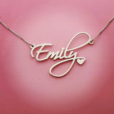 Cursive Name Heart Necklace Pendant Stainless Steel Name Necklace