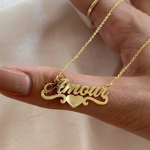 Double Ribbon Heart Name Necklace Personalized Pendant Necklace