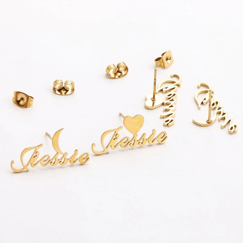 Personalized Heart Name Earrings Jewelry Moon Star Crown Stud For Women Girl