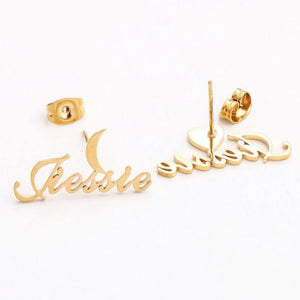 Personalized Heart Name Earrings Jewelry Moon Star Crown Stud For Women Girl