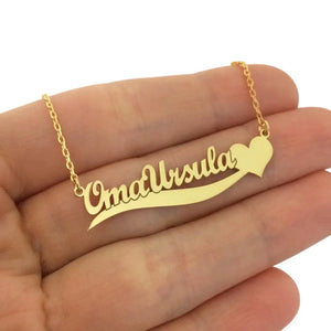 Heart Name Necklace Personalized Wave Nameplate Necklace
