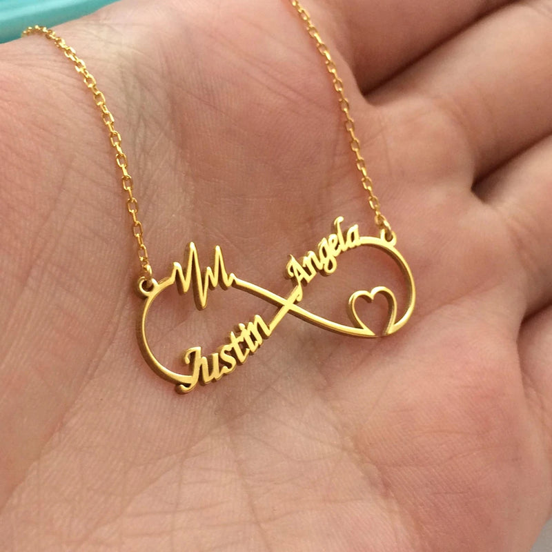 Personalized Double Name Necklace Boho Heart Infinity Stainless Steel Jewelry
