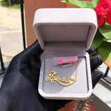 Box Name Necklace Personalized Ribbon Heart Pendant Necklace