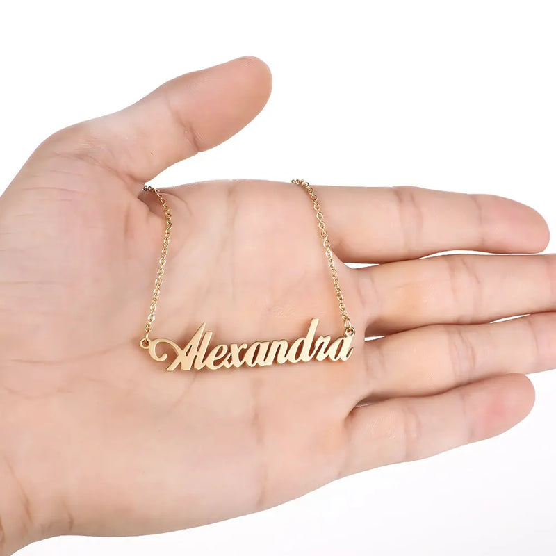 Box Name Necklace Personalized Stainless Steel Choker Nameplate Pendant