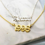 Old English Date Numbers Name Pendant Necklace Stainless Steel