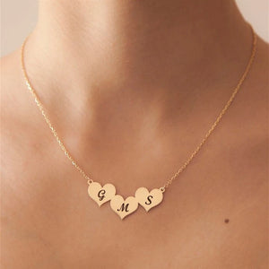 Three Heart Letters Necklace Stainless Steel Engraved Jewelry