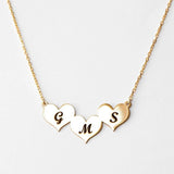 Three Heart Letters Necklace Stainless Steel Engraved Jewelry