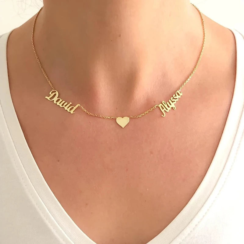 Couple Name Heart Necklace Stainless Steel Jewelry