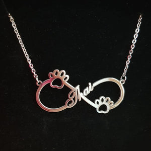 Paw Print Infinity Name Necklace Stainless Steel