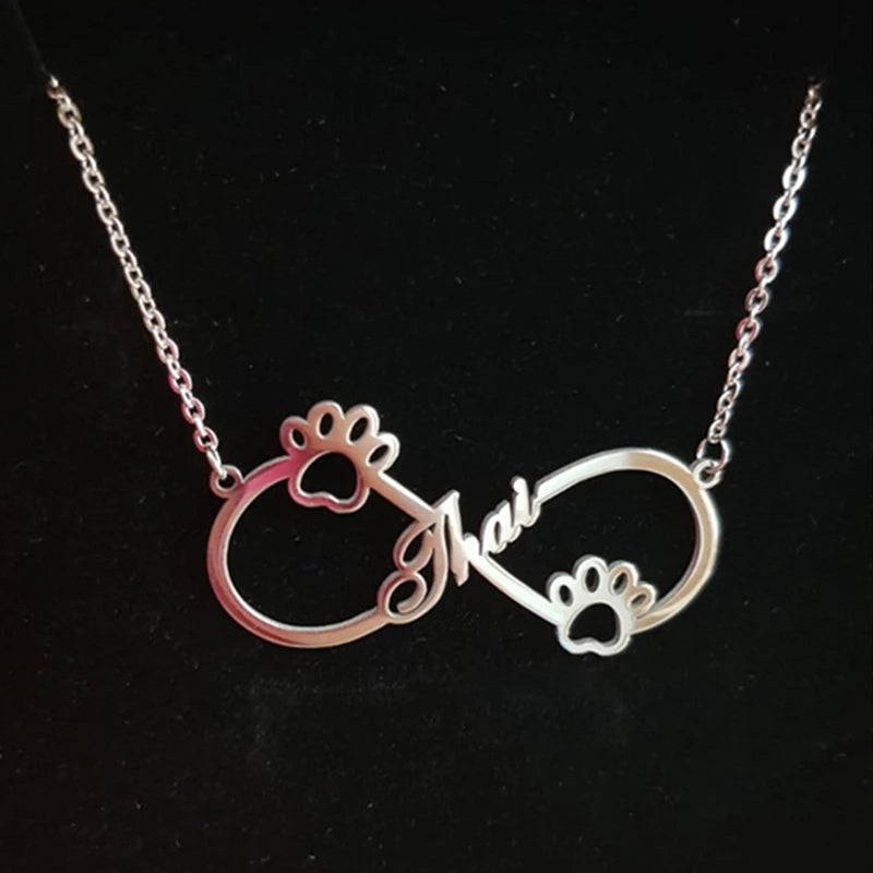 Paw Print Infinity Name Necklace Stainless Steel