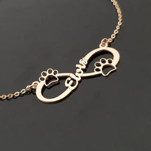 Paw Print Infinity Name Necklace Stainless Steel