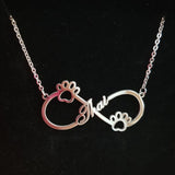 Paw Print Infinity Name Necklace Stainless Steel