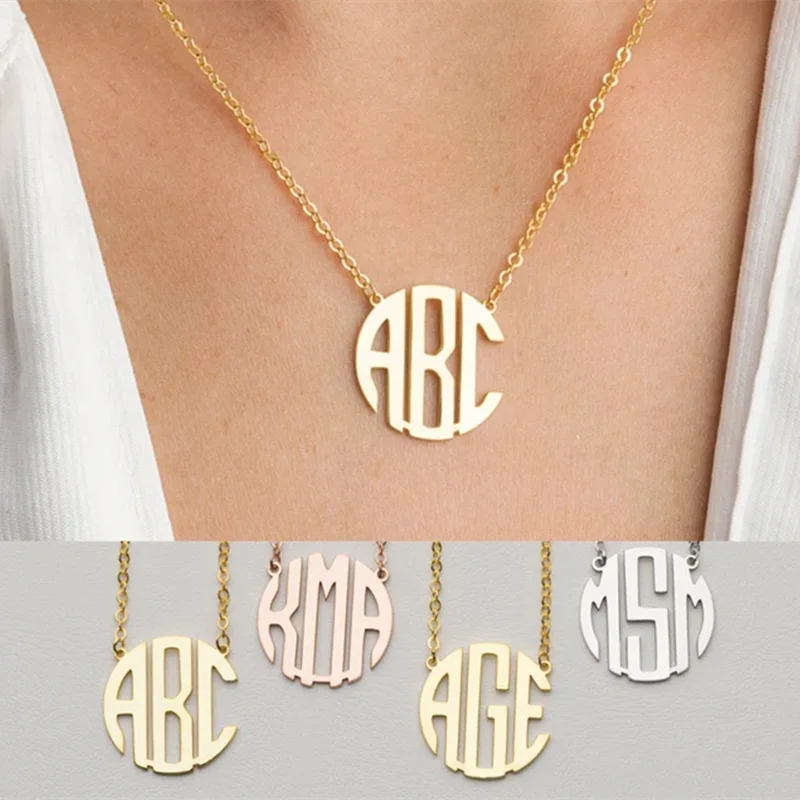 Block Monogram Initials Necklace Personalized Name Jewelry Collar Necklace