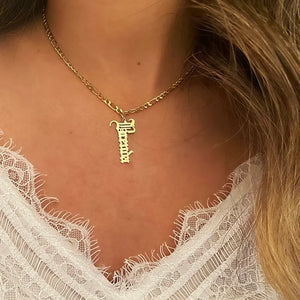 Gothic Vertical Old English Nameplate Choker Necklace Vintage Jewelry