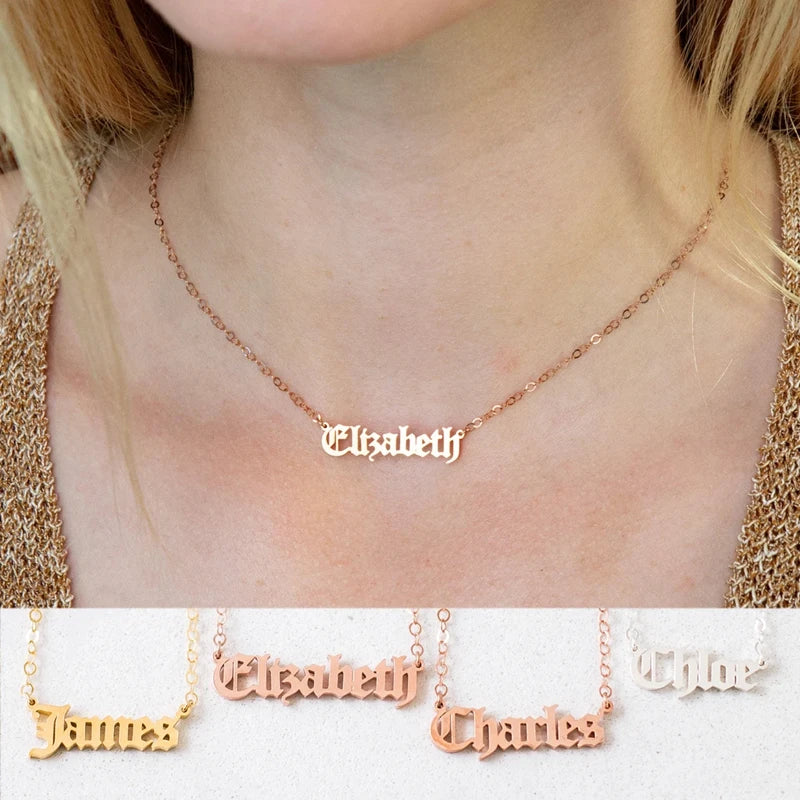 Old English Name Necklace Personalized Gothic Jewelry