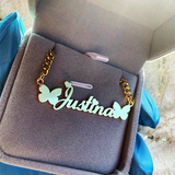 Crown Butterfly Name Necklace Personalized Stainless Steel Chain